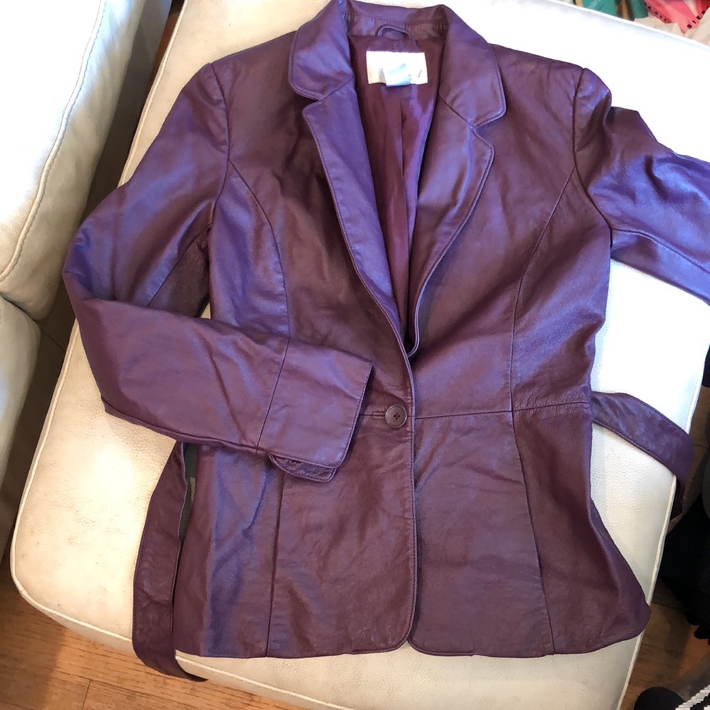 Spiegel purple leather tie 3/4 lined coat